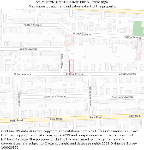 52, CLIFTON AVENUE, HARTLEPOOL, TS26 9QW: Location map and indicative extent of plot