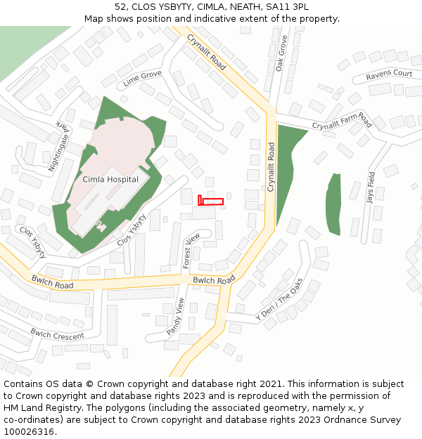 52, CLOS YSBYTY, CIMLA, NEATH, SA11 3PL: Location map and indicative extent of plot