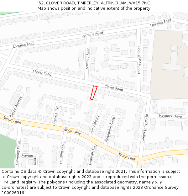 52, CLOVER ROAD, TIMPERLEY, ALTRINCHAM, WA15 7NG: Location map and indicative extent of plot