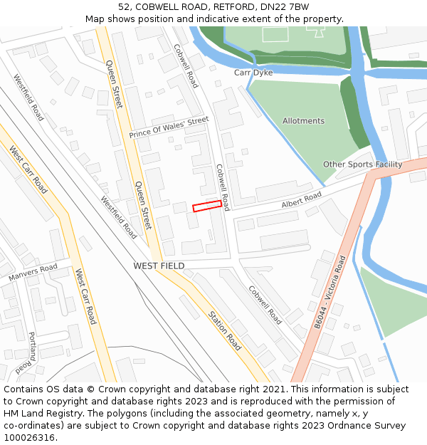 52, COBWELL ROAD, RETFORD, DN22 7BW: Location map and indicative extent of plot