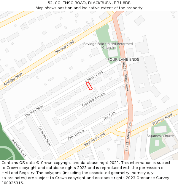 52, COLENSO ROAD, BLACKBURN, BB1 8DR: Location map and indicative extent of plot