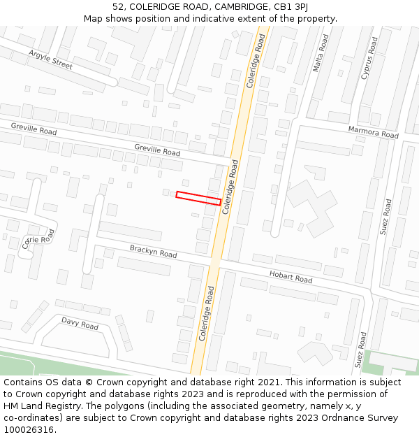 52, COLERIDGE ROAD, CAMBRIDGE, CB1 3PJ: Location map and indicative extent of plot