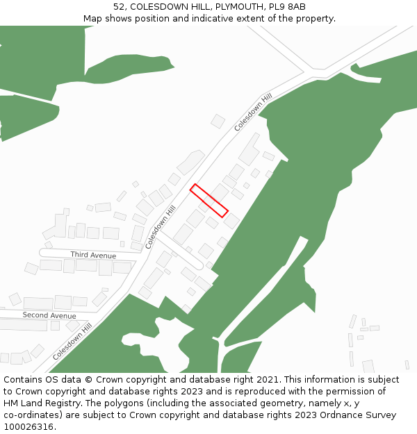 52, COLESDOWN HILL, PLYMOUTH, PL9 8AB: Location map and indicative extent of plot