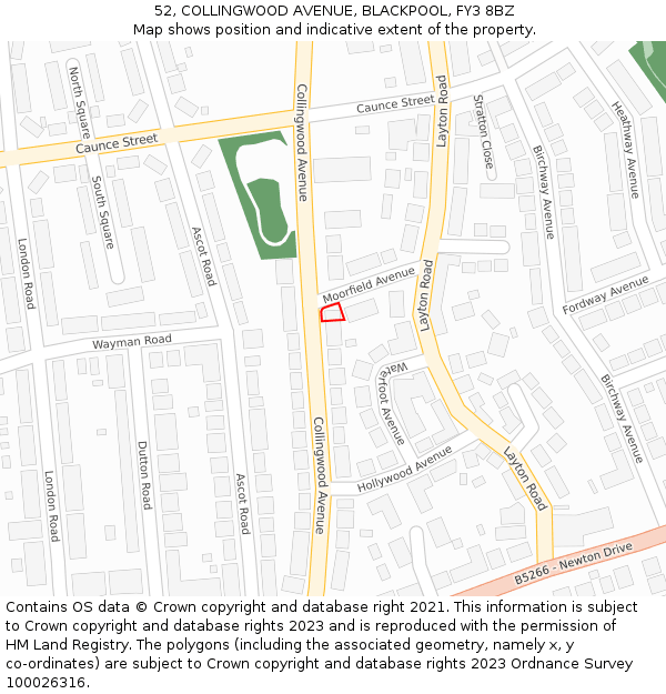 52, COLLINGWOOD AVENUE, BLACKPOOL, FY3 8BZ: Location map and indicative extent of plot