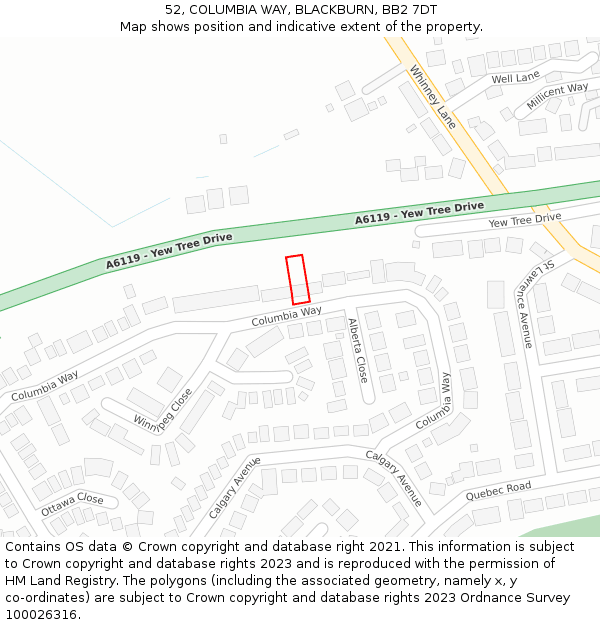 52, COLUMBIA WAY, BLACKBURN, BB2 7DT: Location map and indicative extent of plot