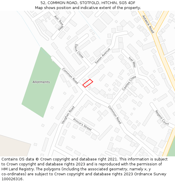 52, COMMON ROAD, STOTFOLD, HITCHIN, SG5 4DF: Location map and indicative extent of plot