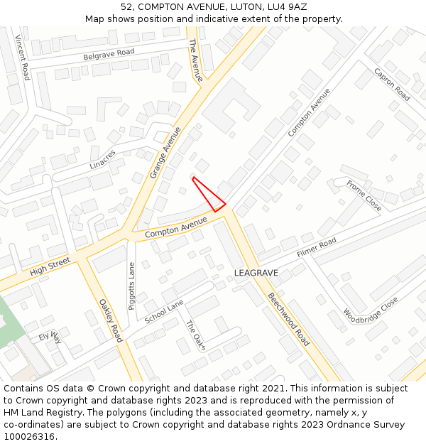 52, COMPTON AVENUE, LUTON, LU4 9AZ: Location map and indicative extent of plot