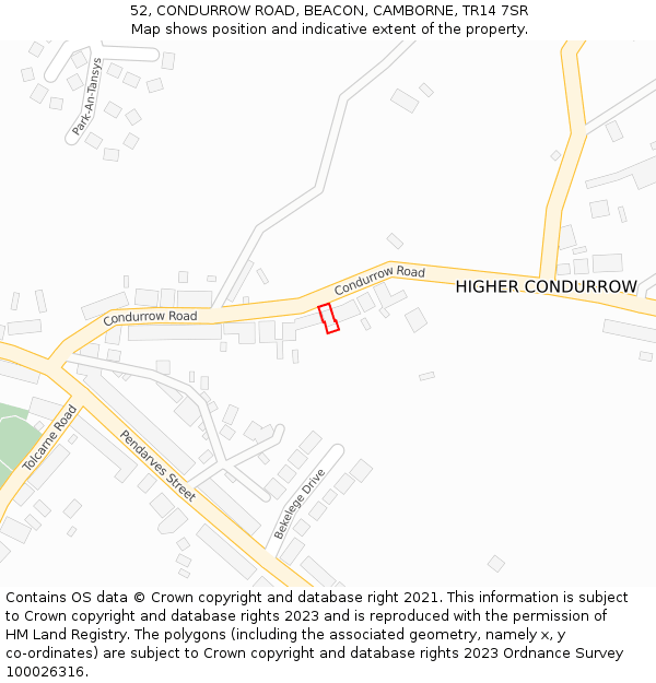 52, CONDURROW ROAD, BEACON, CAMBORNE, TR14 7SR: Location map and indicative extent of plot