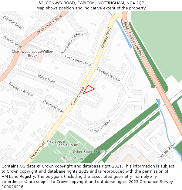 52, CONWAY ROAD, CARLTON, NOTTINGHAM, NG4 2QB: Location map and indicative extent of plot