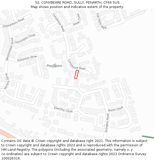 52, CONYBEARE ROAD, SULLY, PENARTH, CF64 5US: Location map and indicative extent of plot