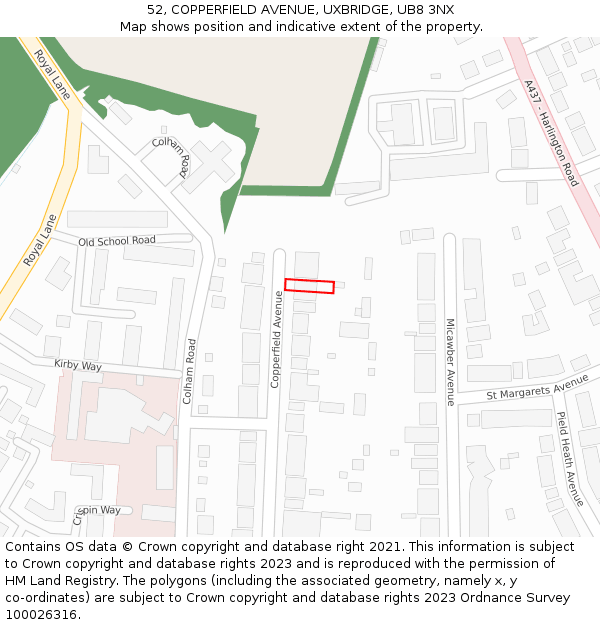 52, COPPERFIELD AVENUE, UXBRIDGE, UB8 3NX: Location map and indicative extent of plot