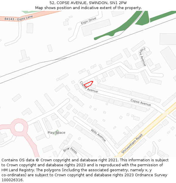 52, COPSE AVENUE, SWINDON, SN1 2PW: Location map and indicative extent of plot