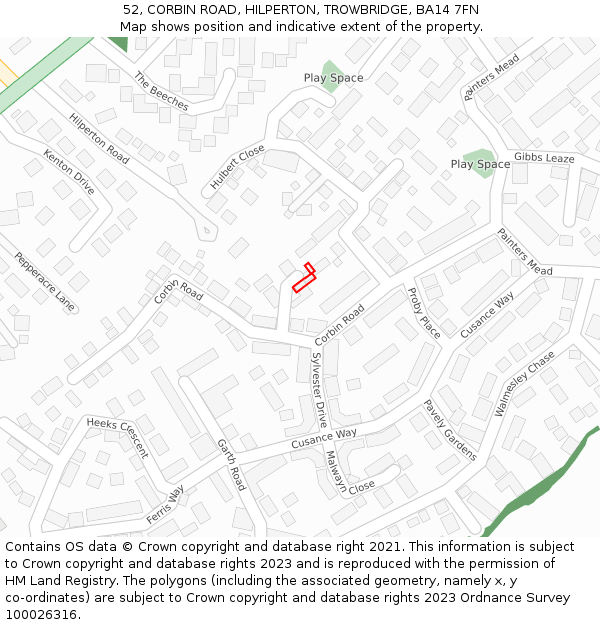 52, CORBIN ROAD, HILPERTON, TROWBRIDGE, BA14 7FN: Location map and indicative extent of plot