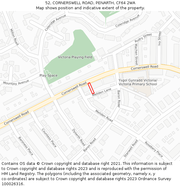 52, CORNERSWELL ROAD, PENARTH, CF64 2WA: Location map and indicative extent of plot