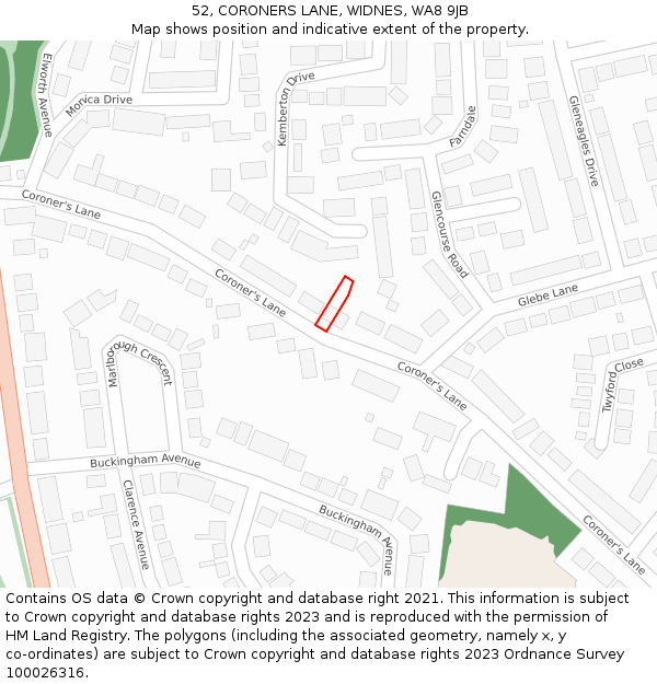 52, CORONERS LANE, WIDNES, WA8 9JB: Location map and indicative extent of plot