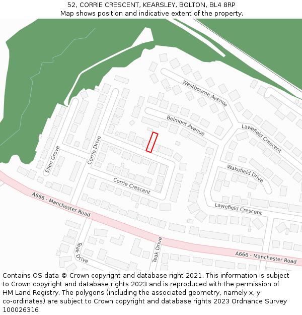 52, CORRIE CRESCENT, KEARSLEY, BOLTON, BL4 8RP: Location map and indicative extent of plot