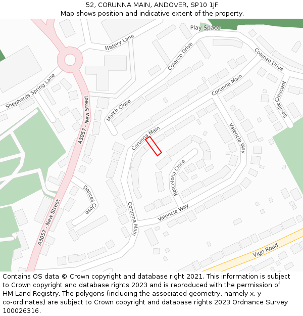 52, CORUNNA MAIN, ANDOVER, SP10 1JF: Location map and indicative extent of plot