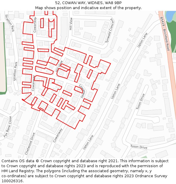 52, COWAN WAY, WIDNES, WA8 9BP: Location map and indicative extent of plot