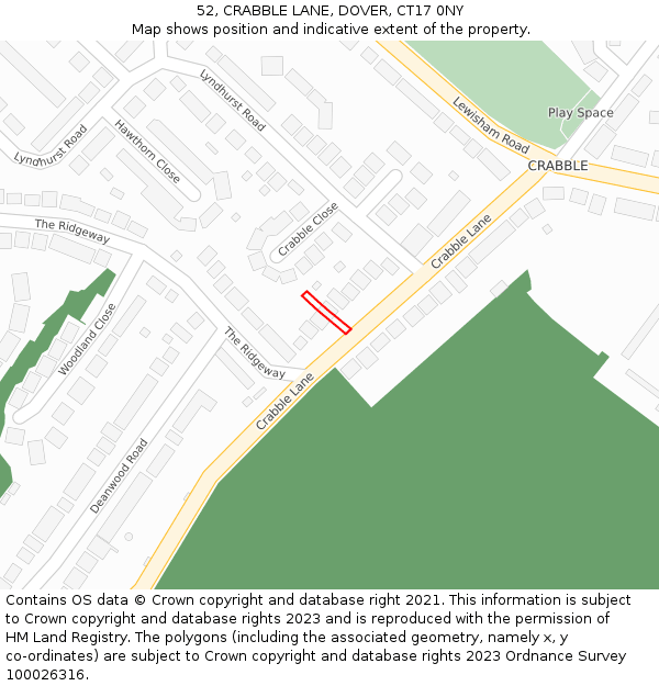 52, CRABBLE LANE, DOVER, CT17 0NY: Location map and indicative extent of plot