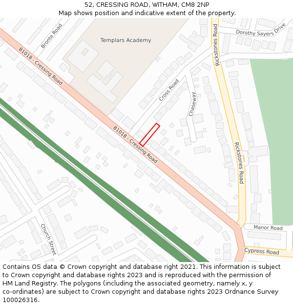 52, CRESSING ROAD, WITHAM, CM8 2NP: Location map and indicative extent of plot