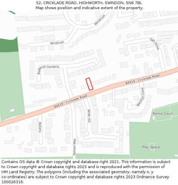 52, CRICKLADE ROAD, HIGHWORTH, SWINDON, SN6 7BL: Location map and indicative extent of plot