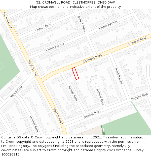 52, CROMWELL ROAD, CLEETHORPES, DN35 0AW: Location map and indicative extent of plot