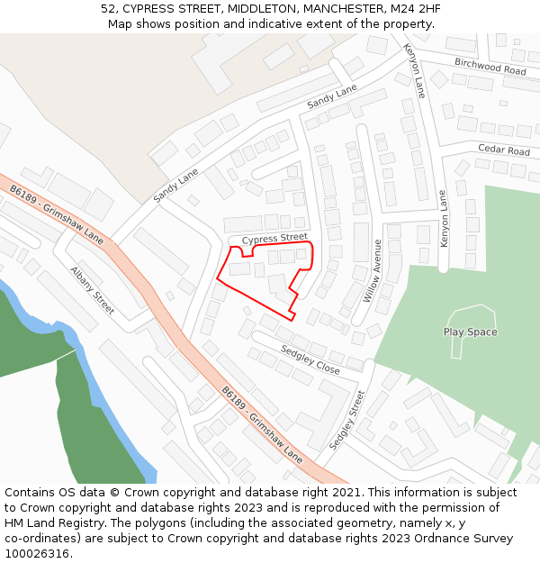 52, CYPRESS STREET, MIDDLETON, MANCHESTER, M24 2HF: Location map and indicative extent of plot