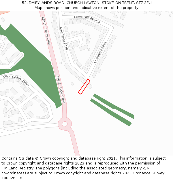 52, DAIRYLANDS ROAD, CHURCH LAWTON, STOKE-ON-TRENT, ST7 3EU: Location map and indicative extent of plot