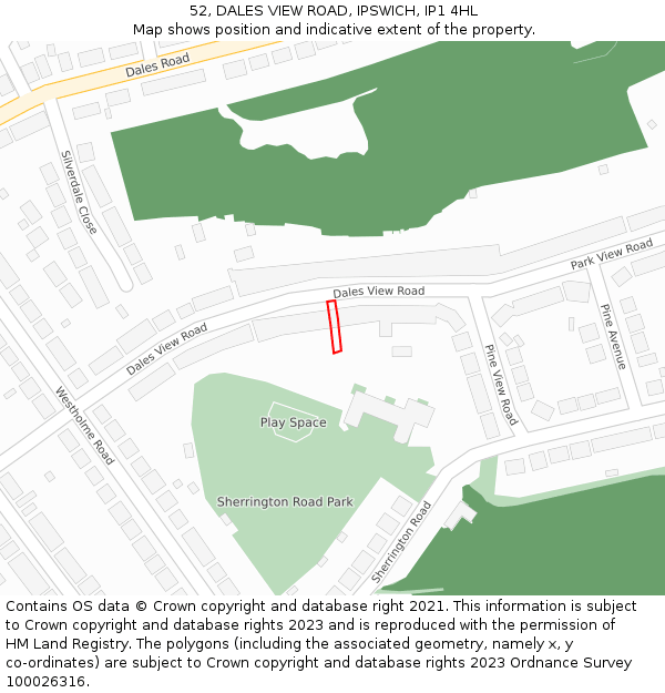 52, DALES VIEW ROAD, IPSWICH, IP1 4HL: Location map and indicative extent of plot