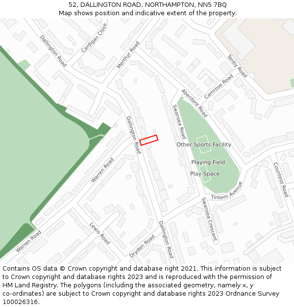 52, DALLINGTON ROAD, NORTHAMPTON, NN5 7BQ: Location map and indicative extent of plot