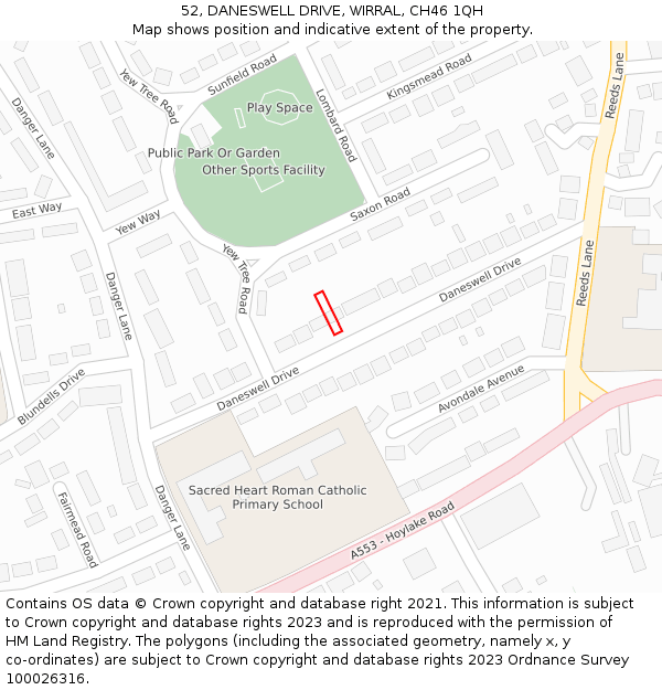 52, DANESWELL DRIVE, WIRRAL, CH46 1QH: Location map and indicative extent of plot