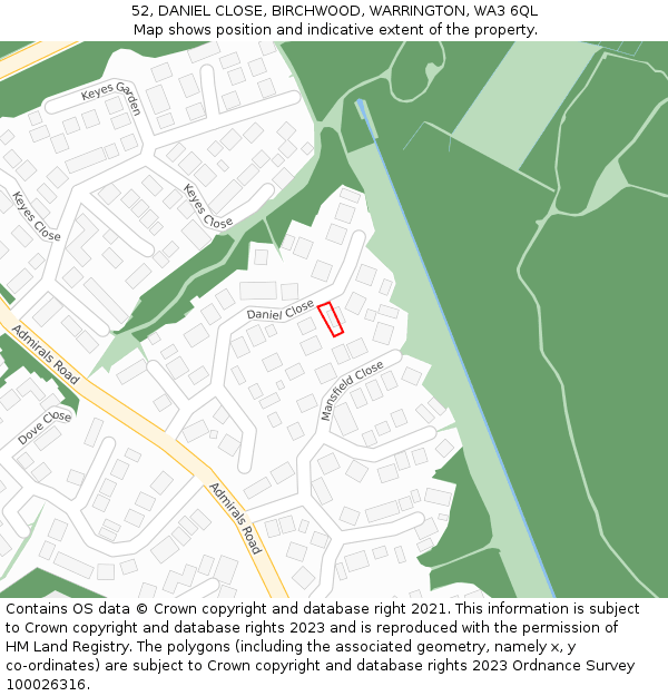 52, DANIEL CLOSE, BIRCHWOOD, WARRINGTON, WA3 6QL: Location map and indicative extent of plot