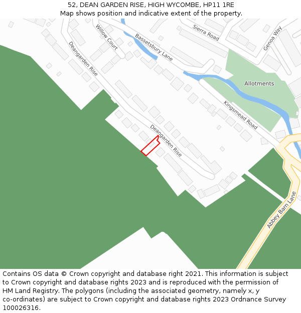 52, DEAN GARDEN RISE, HIGH WYCOMBE, HP11 1RE: Location map and indicative extent of plot