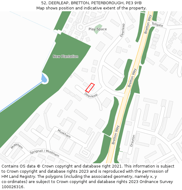 52, DEERLEAP, BRETTON, PETERBOROUGH, PE3 9YB: Location map and indicative extent of plot