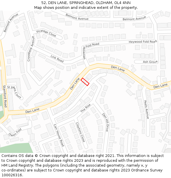 52, DEN LANE, SPRINGHEAD, OLDHAM, OL4 4NN: Location map and indicative extent of plot