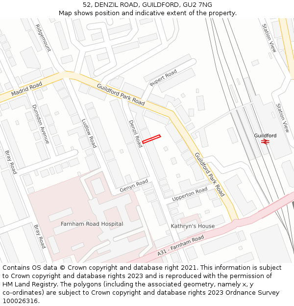 52, DENZIL ROAD, GUILDFORD, GU2 7NG: Location map and indicative extent of plot