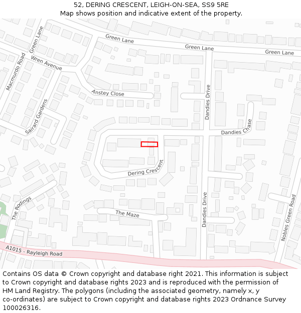 52, DERING CRESCENT, LEIGH-ON-SEA, SS9 5RE: Location map and indicative extent of plot