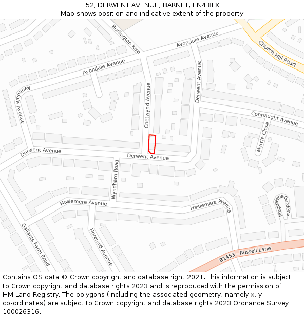 52, DERWENT AVENUE, BARNET, EN4 8LX: Location map and indicative extent of plot