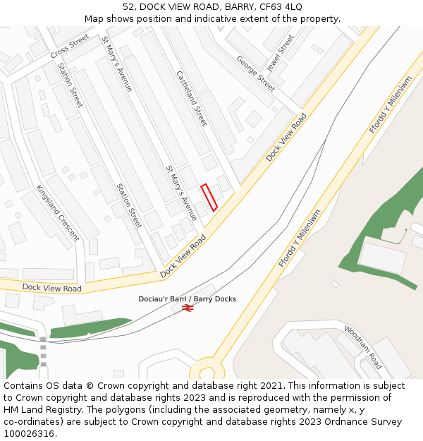 52, DOCK VIEW ROAD, BARRY, CF63 4LQ: Location map and indicative extent of plot