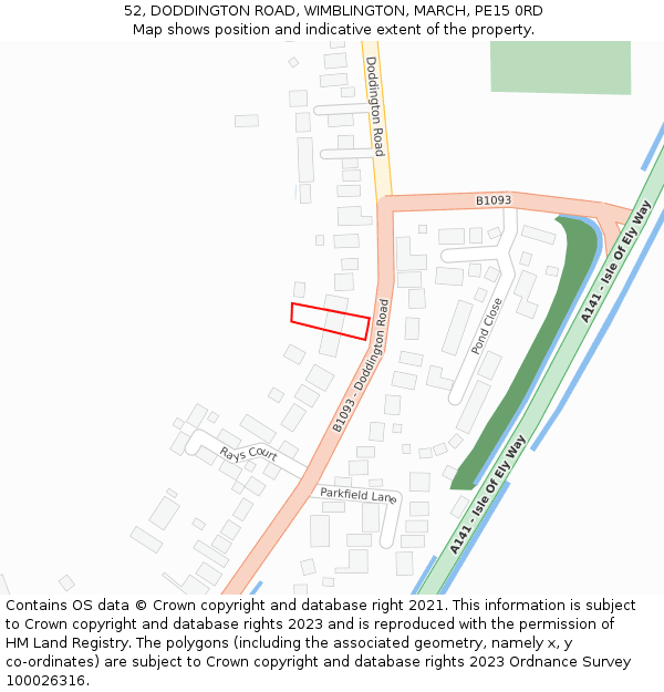 52, DODDINGTON ROAD, WIMBLINGTON, MARCH, PE15 0RD: Location map and indicative extent of plot