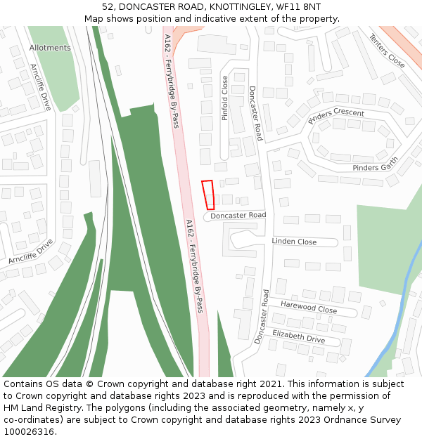 52, DONCASTER ROAD, KNOTTINGLEY, WF11 8NT: Location map and indicative extent of plot