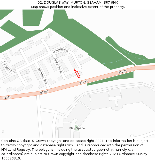 52, DOUGLAS WAY, MURTON, SEAHAM, SR7 9HX: Location map and indicative extent of plot