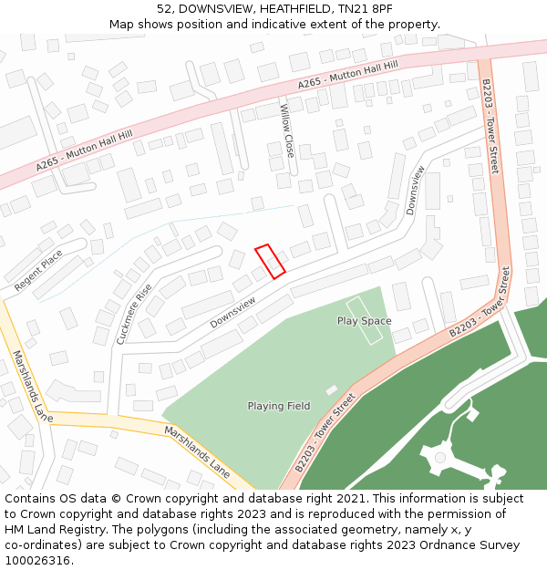 52, DOWNSVIEW, HEATHFIELD, TN21 8PF: Location map and indicative extent of plot