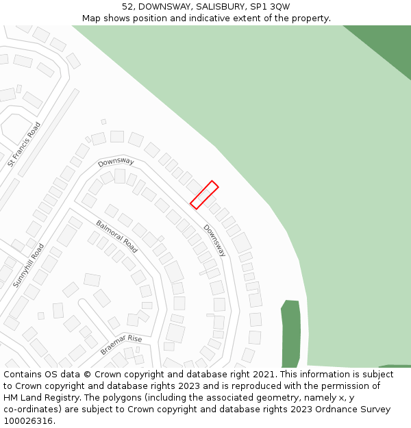 52, DOWNSWAY, SALISBURY, SP1 3QW: Location map and indicative extent of plot