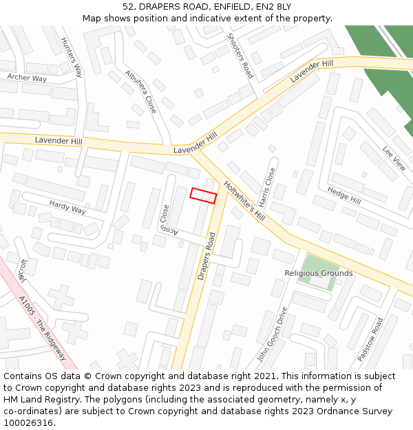 52, DRAPERS ROAD, ENFIELD, EN2 8LY: Location map and indicative extent of plot