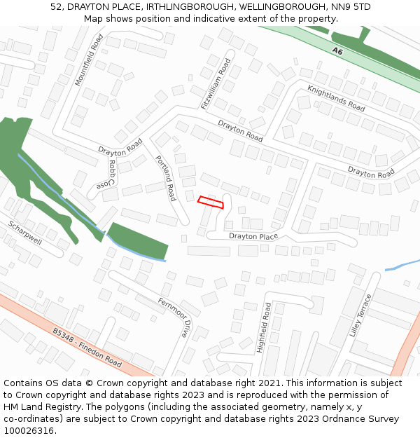 52, DRAYTON PLACE, IRTHLINGBOROUGH, WELLINGBOROUGH, NN9 5TD: Location map and indicative extent of plot