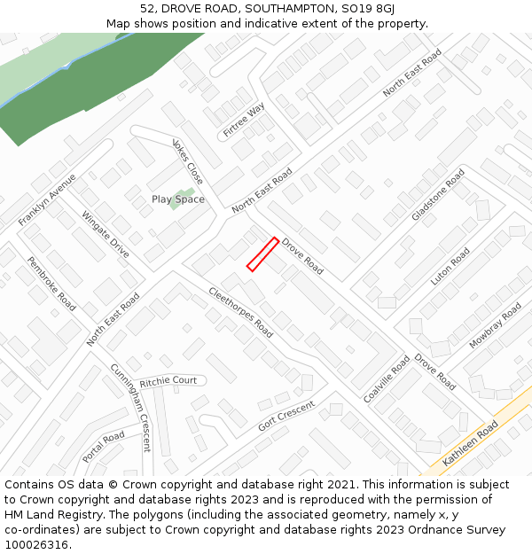 52, DROVE ROAD, SOUTHAMPTON, SO19 8GJ: Location map and indicative extent of plot