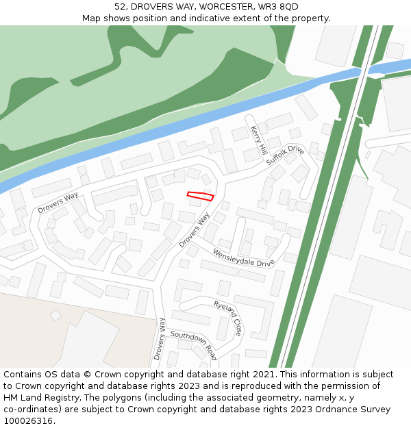 52, DROVERS WAY, WORCESTER, WR3 8QD: Location map and indicative extent of plot