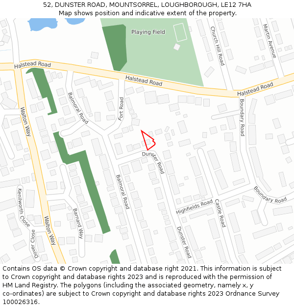 52, DUNSTER ROAD, MOUNTSORREL, LOUGHBOROUGH, LE12 7HA: Location map and indicative extent of plot