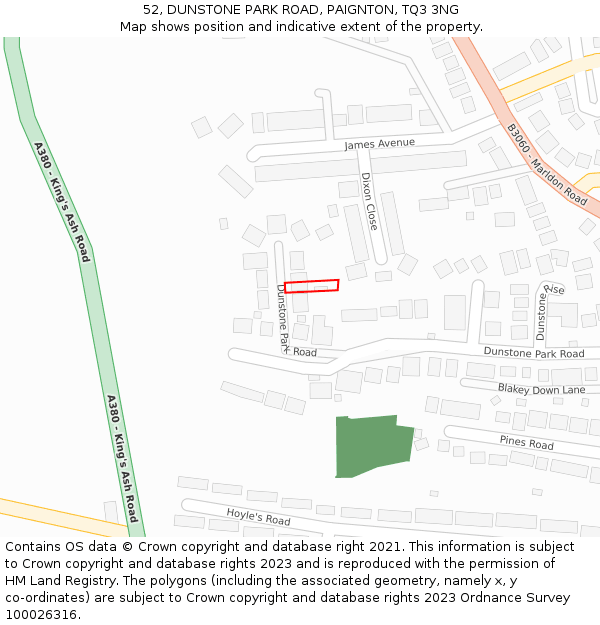 52, DUNSTONE PARK ROAD, PAIGNTON, TQ3 3NG: Location map and indicative extent of plot